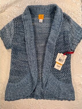 NWT Ruby Rd. Short-Sleeve Open Knit Cardigan in Blue